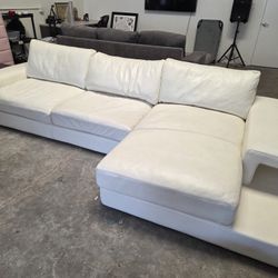 Domicil Modern White Leather Sectional Sofa w/ Chaise – Luxury Designer Couch
