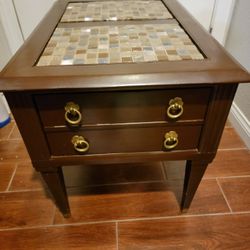 Italian Mosaic Tile Coffee Table With Drawer Real Wood Heavy Sturdy 1960s MCM Vintage Furniture 