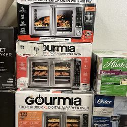 Gourmia FRENCH DOOR XL DIGITAL AIR FRYER OVEN SLEEK & DURABLE STAINLESS STEEL EXTRA LARGE 15 PIZZA LARGE 20 LB. TURKEY CAPACITY 12 SLICES OF BREAD FIT