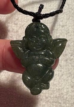 CHERUB ANGEL PENDANT Ad cord NECKLACE Jadeite Jade 4362  