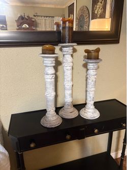 Wooden Farmhouse style, distressed candleholders