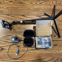 GoPro hero 5 with selfie stick and tripod