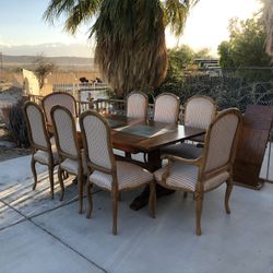 Great Slate Top Table With Leaf And Eight Chairs