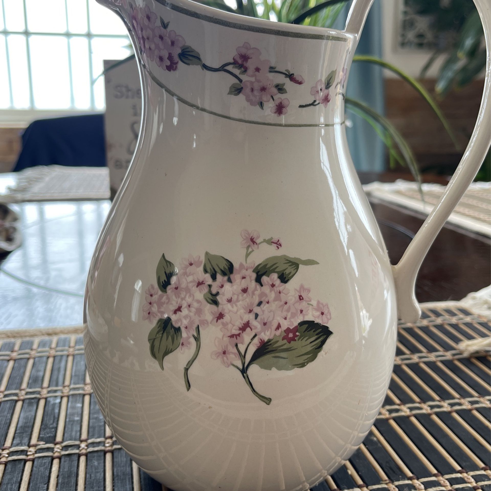 Vintage Martha Stewart Hydrangea pattern ceramic pitcher