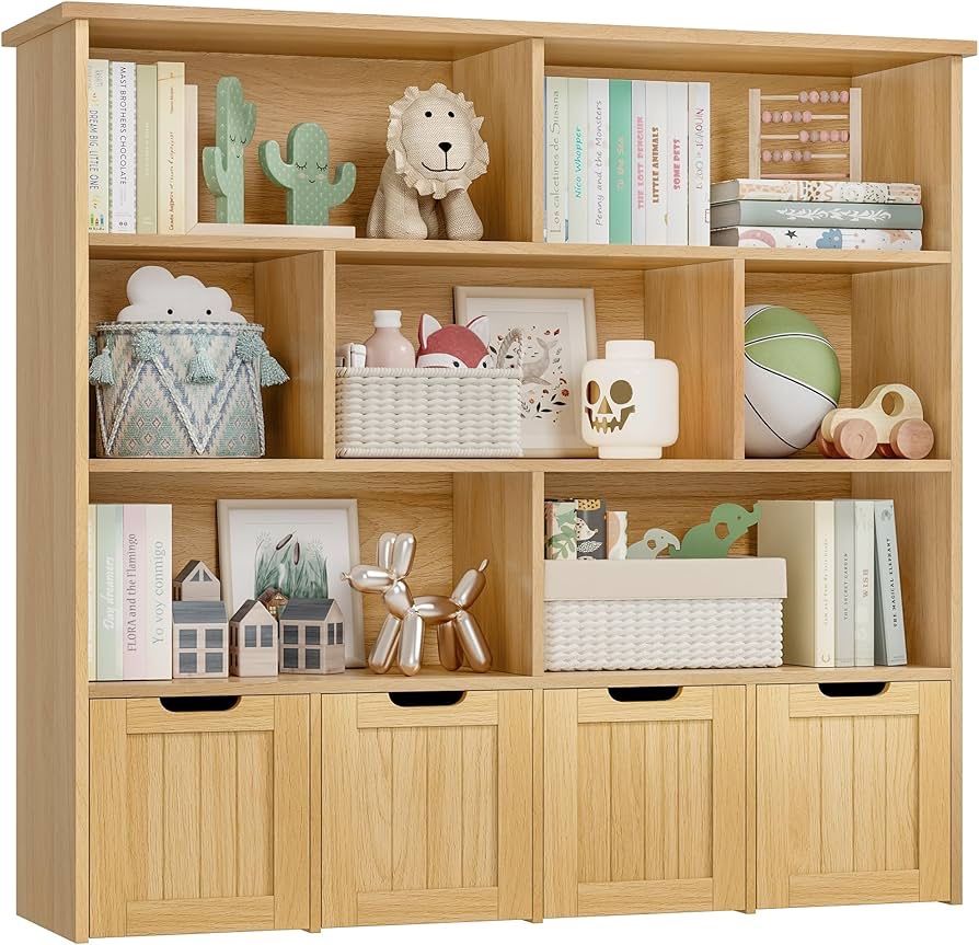 Toy Storage Organizer, Large Toy Organizers and Storage with 4 Movable Drawers and 7 Storage Cubbies, Toy Chest Shelf Organizer with Hidden