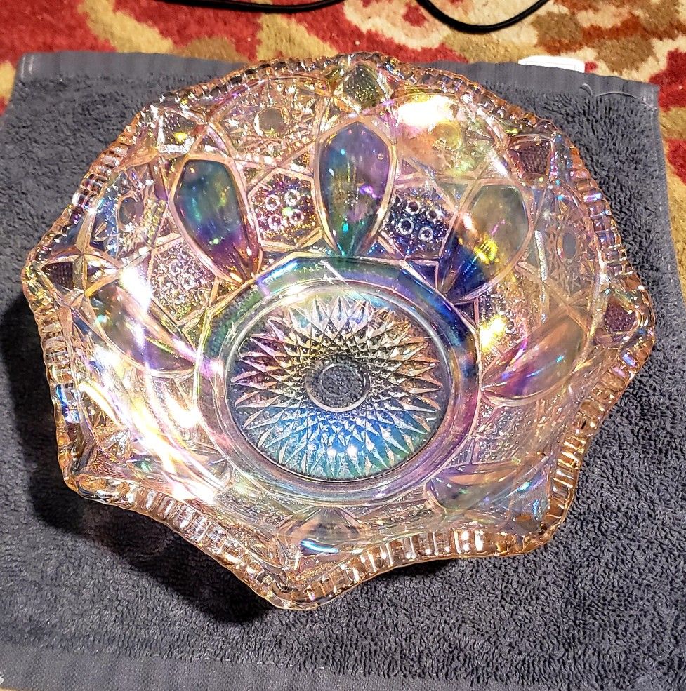 Vintage Iradescent Pink Ice Fruit Bowl Etc..