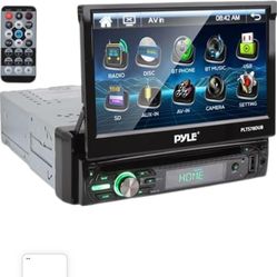 Pyle Single DIN Head Unit Receiver - In-Dash Car Stereo CD/DVD Player with 7" Multi-Color Touchscreen Display, Audio Video System with Bluetooth for W
