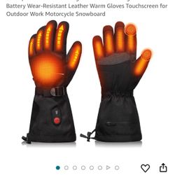 Heated Gloves for Men Women, Heated Work Glove Waterproof Electric Heating Ski Gloves Rechargeable 7.4V Battery Wear-Resistant Leather Warm Gloves Tou
