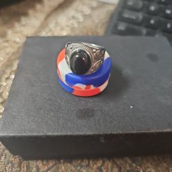 MEN'S PINKY RING SIZE 7 STAINLESS STEEL WITH BLACK STONE