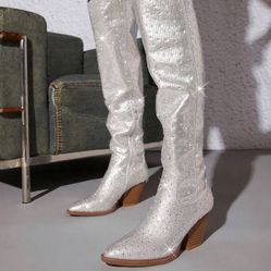 Silver Glitter Boots