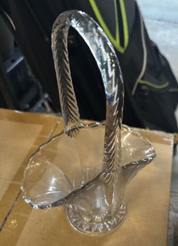 Vtg Tiffin Ruffled Edge Tall Handle Clear Glass Basket