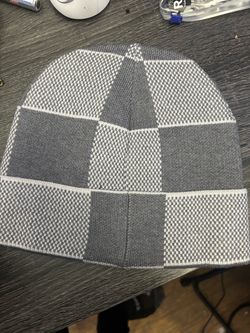 Gray Checkered Knit Beanie Hat