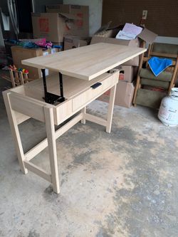 Light Wood Lift-Top Desk with Drawer