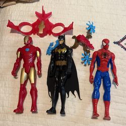 Lot Of Three Superhero action Figure.  Batman, Spider-Man, Ironman