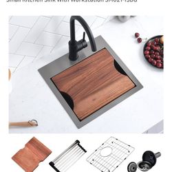  Scamall 16 Gauge Black Stainless Steel 15X15X9 Inches Topmount Small Kitchen Sink With Workstation