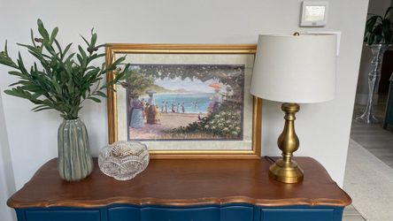 Framed Beach Scene Art Print Gold Frame