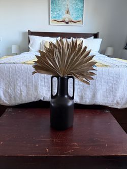 Large Vase Black Ceramic – Modern Double Handle Design – $10
