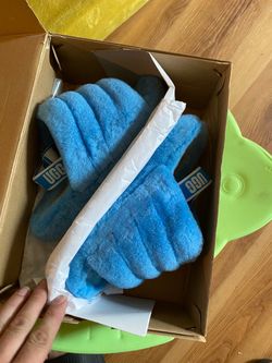 UGG Blue Fluffy Slippers