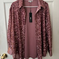 Dressy Pink Sequin Blazer, New With Tags!