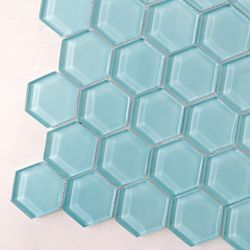 Aqua Blue Hexagon Glass Mosaic Tile