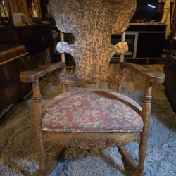 Beautiful ANTIQUE WALNUT BURL WOOD ROCKING CHAIR RARE & UNIQUE INTRICATE DETAIL 25"Wx39"T