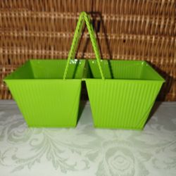 GREEN SQUARE DOUBLE METAL FLOWER POTS