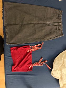 Gray Denim Skirt and Red Crop Top Bundle