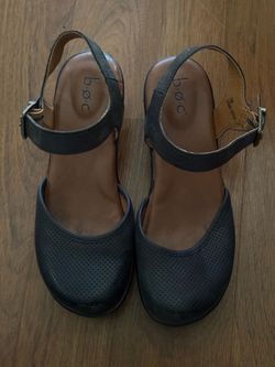 b.o.c. Black Leather Clog Sandals