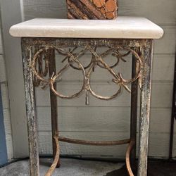 Travertine Wrought Iron Side Table