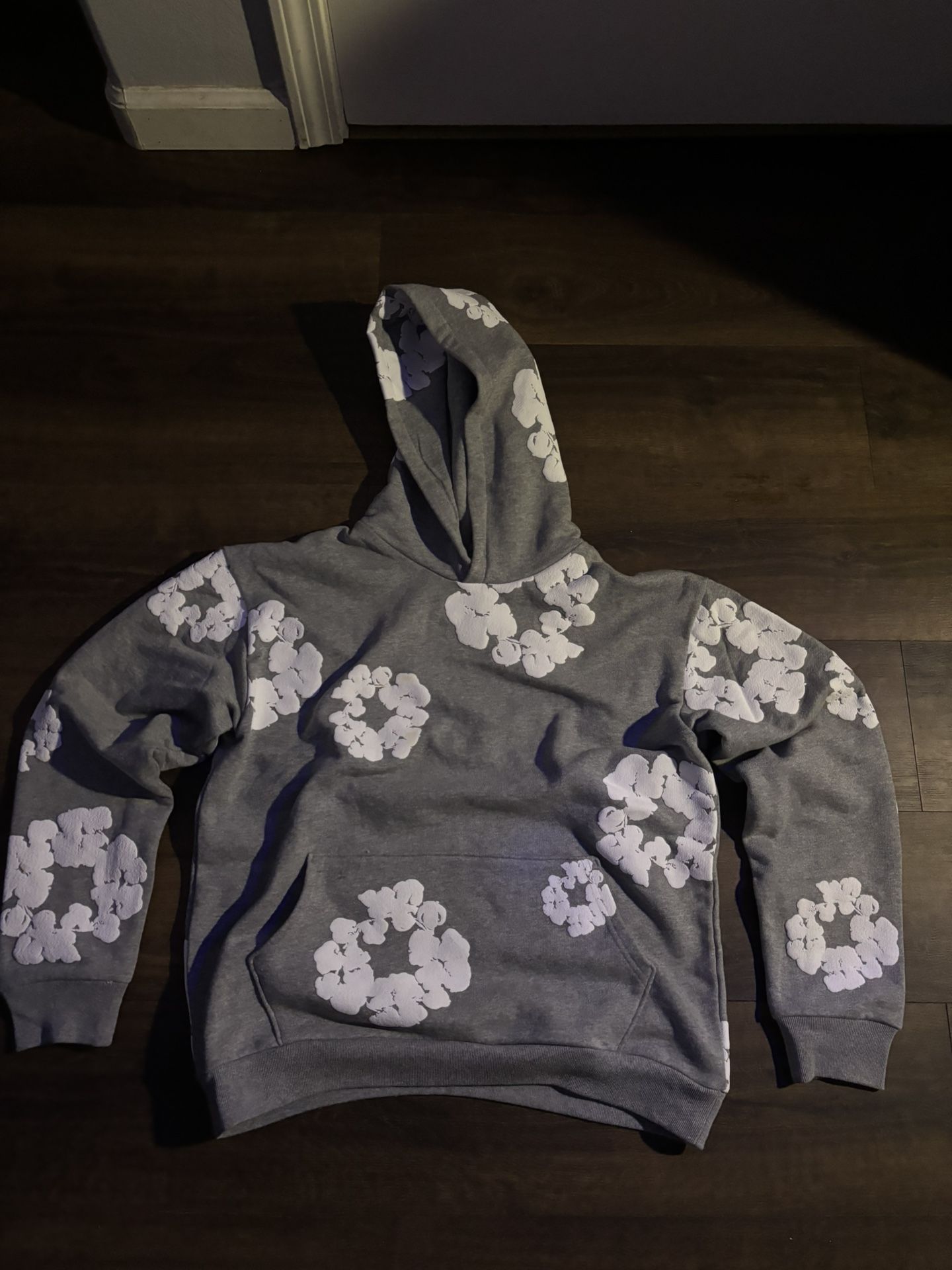 grey denim tear hoodie