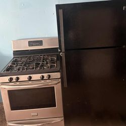 Black 30” Refrigerator & Five Burner Gas Stove 