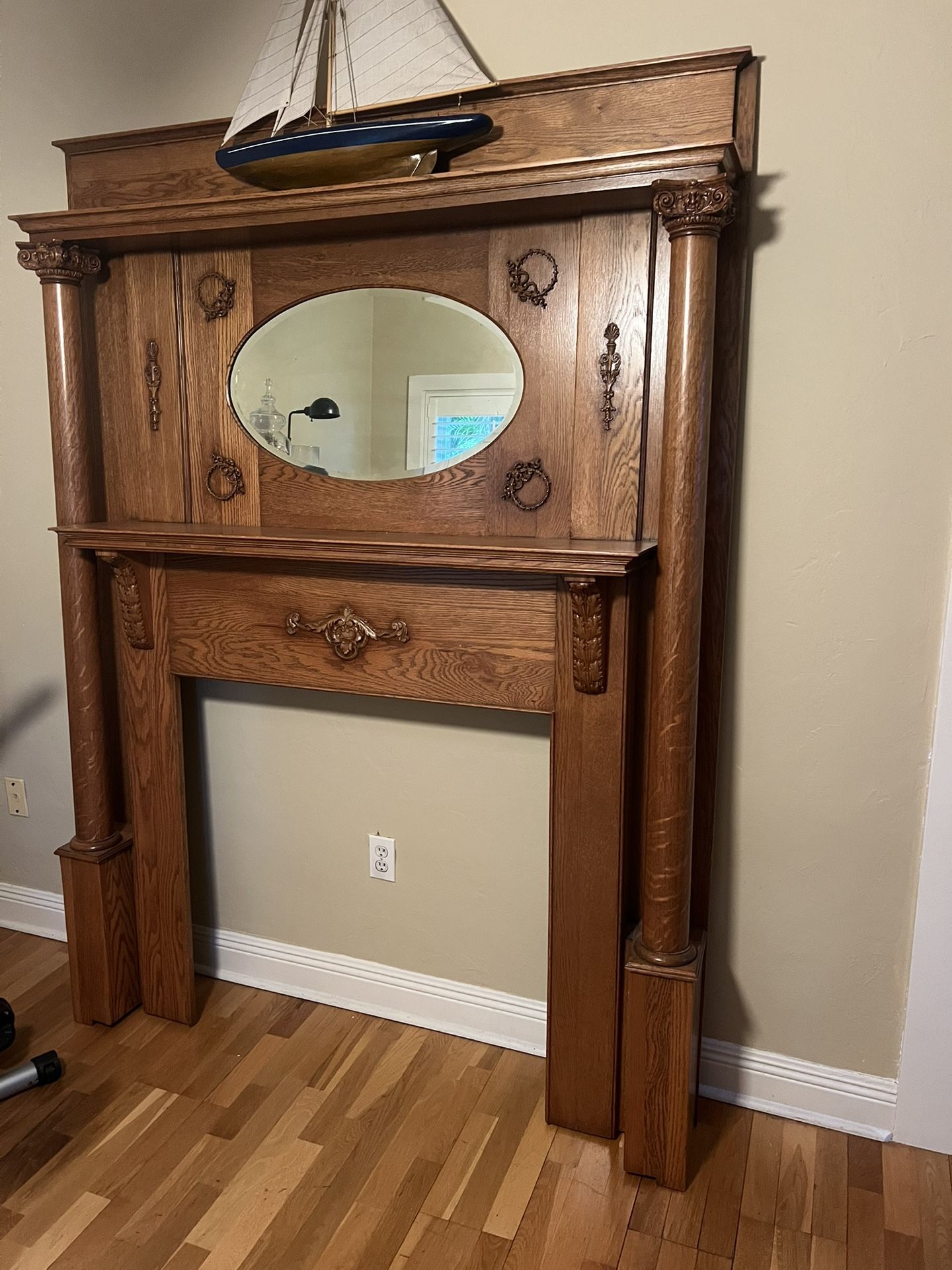 Antique Oak Fireplace Mantel