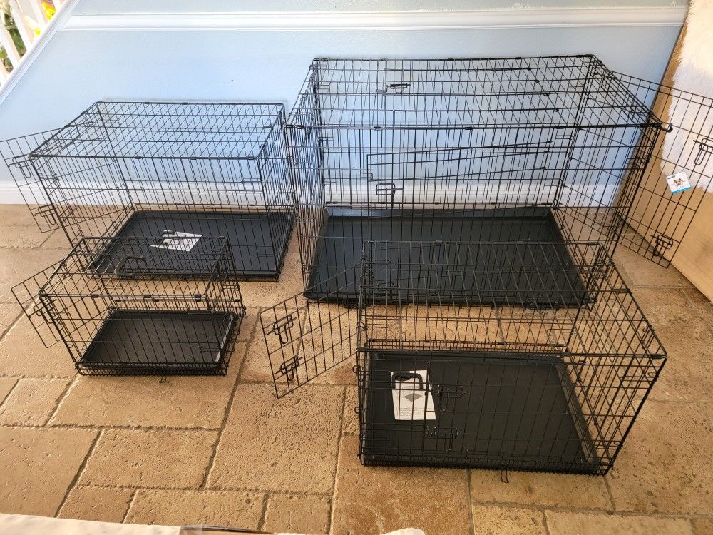NEW IN BOX! 2 Door Portable Dog Crates & Tray Sm'md $40/ Med'lrg $50/ L'xl $60/ Xl'xxl $80/ Xxl'xxxl $100 Jaulas Nuevos Folsable Pet Cages / Kennels
