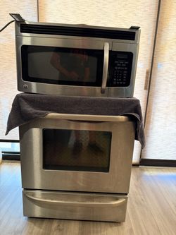 GE Stainless Steel Microwave and Wall Oven