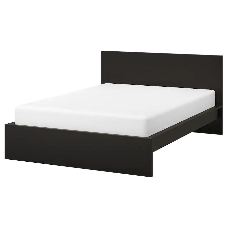 Ikea-MALM Bed frame, high, black Brown— Queen And Nightstand /2 drawer stand