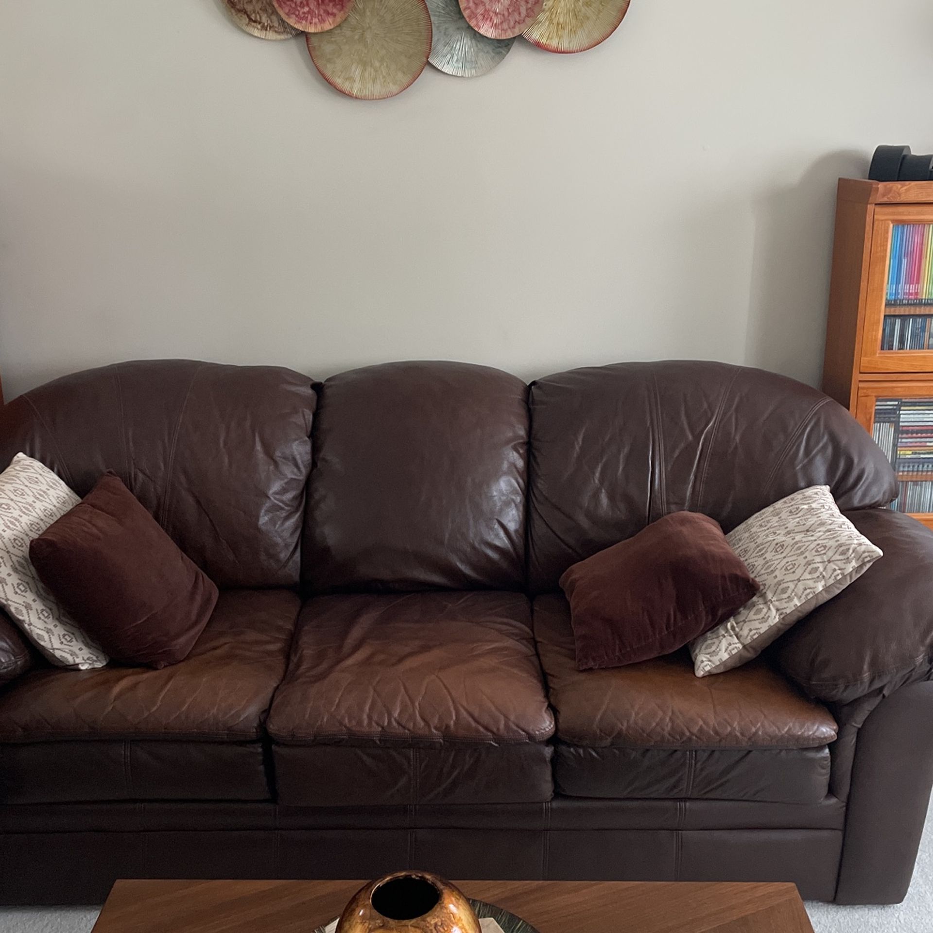 Leather sofa and loveseat