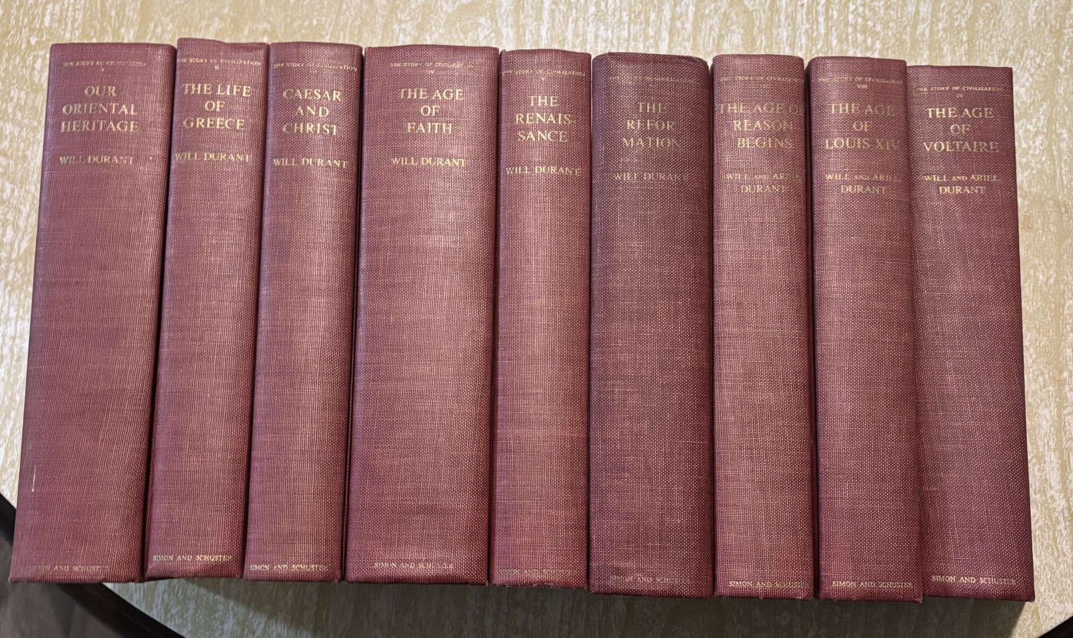 The Story of Civilization Will Ariel Durant partial set Simon & Schuster 1-9 