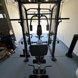 Vesta Fitness Smith Machine 1001 w/Bench Attachment | 245lb Cast Iron Olympic Weights | 7ft Olympic Bar | Fitness | Gym Equipment | FREE DELIVERY 🚚 