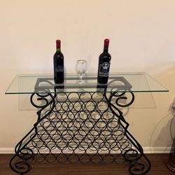 Black Metal Wine Rack With Tempered Glass Size 42x38”