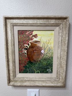 🖼️ Rustic Framed Pot & Floral Painting – $45