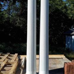 2 Antique wooden Fluted columns, 2 Corner Post And 15-20 Balusters