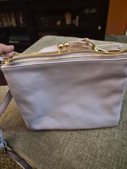Light Pink Leather Crossbody Bag Gold Zippers