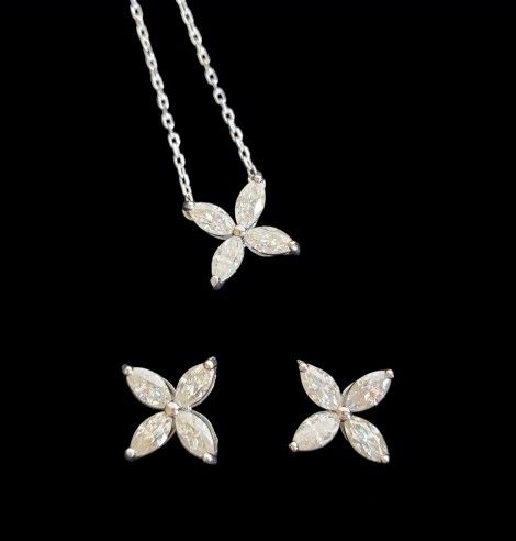 Brand New Moissanite Butterfly Earrings And Necklace Set 925 Sterling Silver with Certificate.