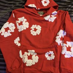 DENIM TEARS Red L Graphic Print Flower Hoodie Men's Pullover Long Sleeve