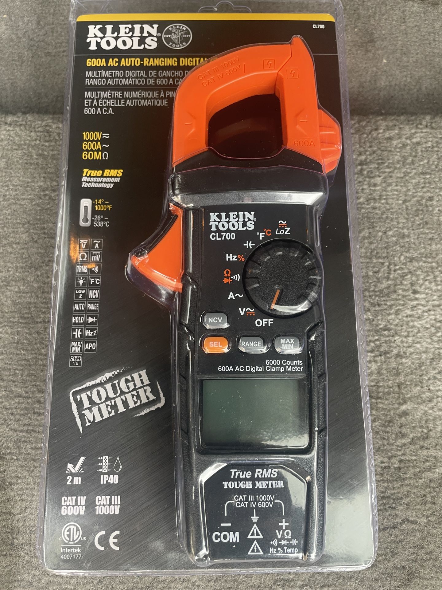  Klein Tools 600 Amp AC True RMS Auto-Ranging Digital Clamp Meter with Temp