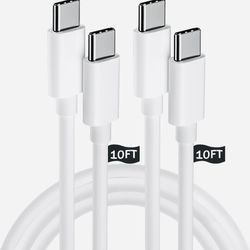 10Ft 2-Pack Type C to Type C Cable, USB C to USB C, 60W USB C Cable Fast Charger Cord Compatible for Apple iPhone 15/15 Pro/15 Plus/15 Pro Max, iPad P
