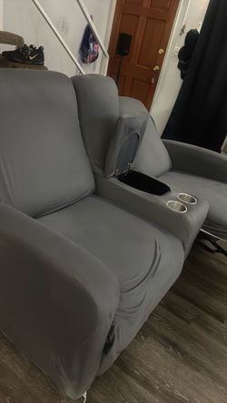 Gray Recliner Sofa with Cup Holders