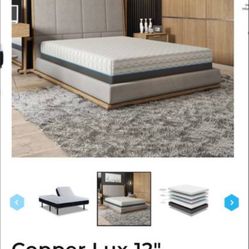 New Queen, Size Purple, And Free Demo Model Adjustable Bed Frame-or King Or Queen 12” Copper Lux Mattress With Platform Frame Dealz