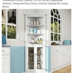 Brand: VANIRROR
Corner Cabinet, 23 x 63 Inches, Adjustable Shelves, Tempered Glass Doors, Kitchen Cabinet for Living Room...NEW OUT OF BOX AND ALREADY