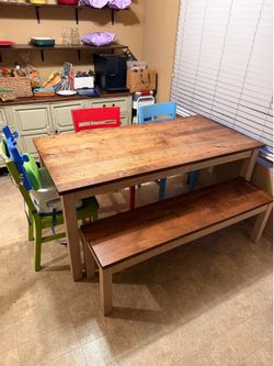 Wood Dining / Kitchen Table with Bench and Chairs